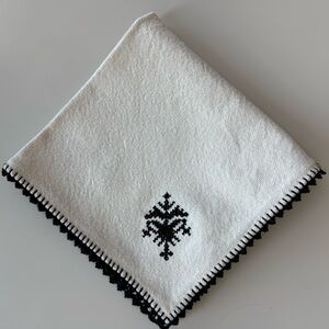 Embroidered White Linen Napkin with Black Trim